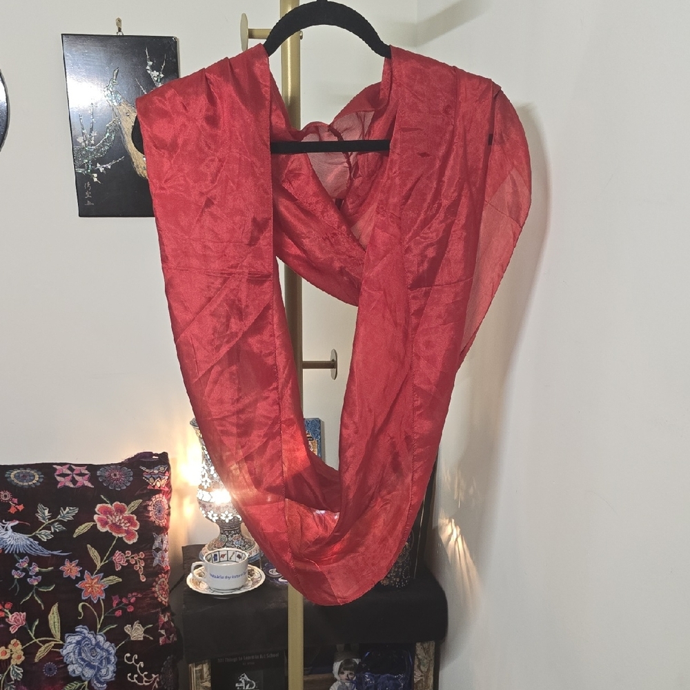 Elegant Red 100% Silk Infinity Scarf